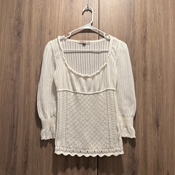 Vintage Red Valentino White Scoop Neck Pointelle Babydoll Sweater - Picture 1 of 3
